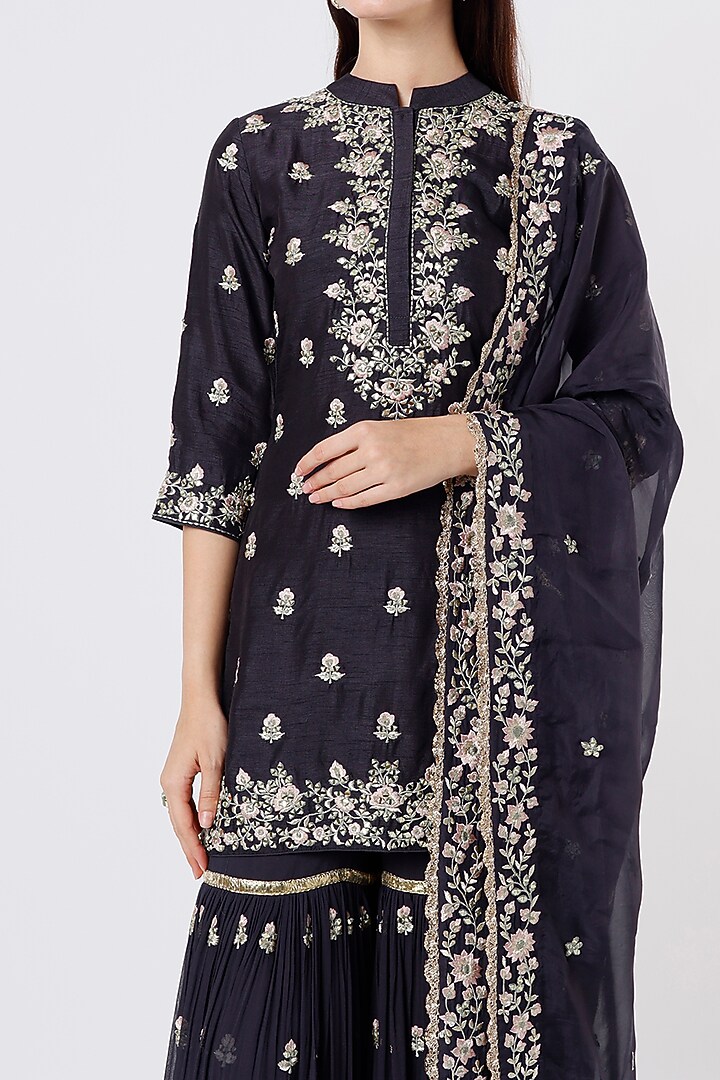 Dark Grey Embroidered Wedding Sharara Set by Vikram Phadnis at Pernia's Pop Up Shop