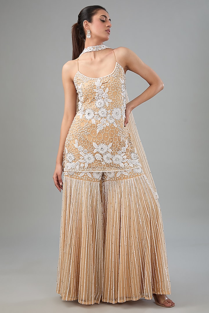 Nude Net Cutdana Embroidered Sharara Set by Vikram Phadnis at Pernia's Pop Up Shop