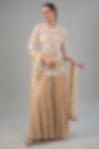 Nude Net Cutdana Embroidered Sharara Set by Vikram Phadnis at Pernia's Pop Up Shop