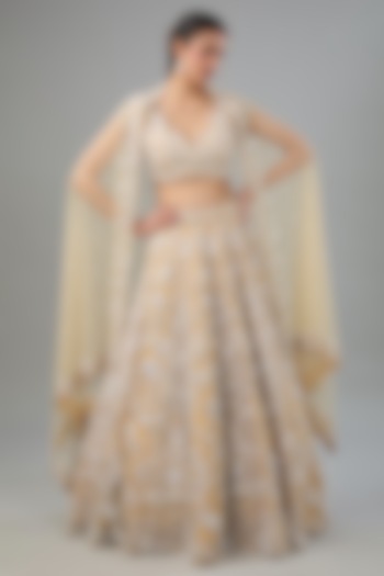 Nude Net Hand Embroidered Bridal Lehenga Set by Vikram Phadnis at Pernia's Pop Up Shop