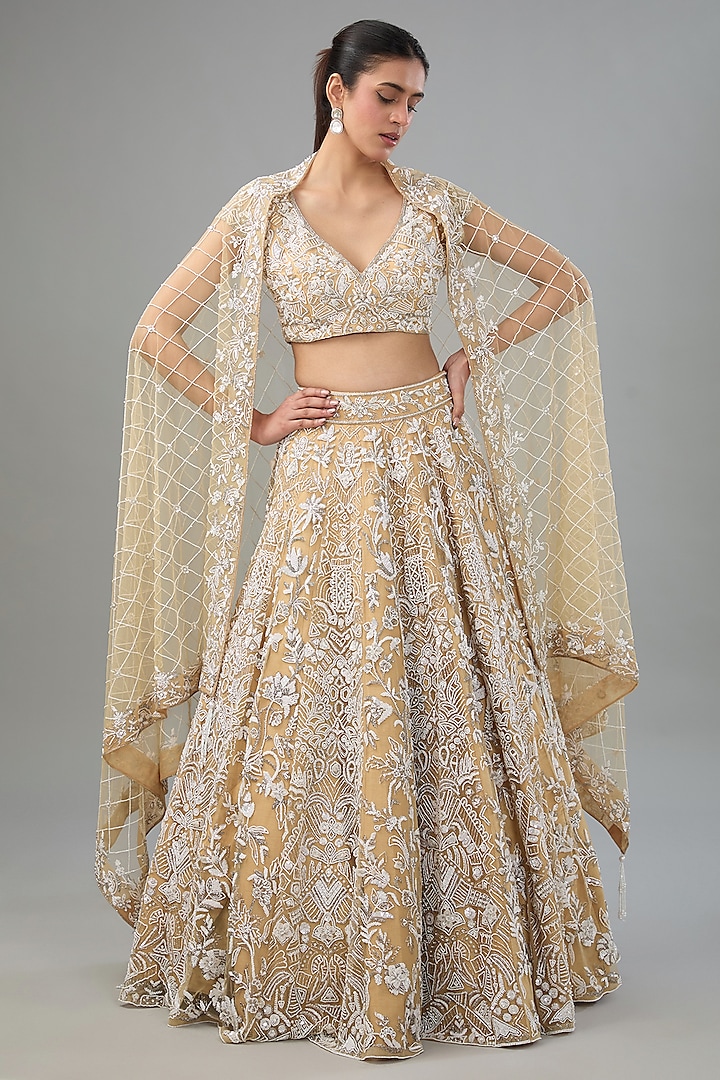 Nude Net Hand Embroidered Bridal Lehenga Set by Vikram Phadnis at Pernia's Pop Up Shop