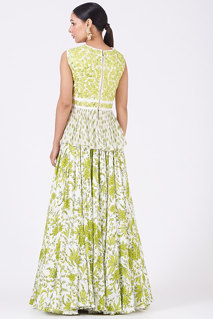 White & Lime Jaal Printed Wedding Lehenga Set by Vikram Phadnis at Pernia's Pop Up Shop