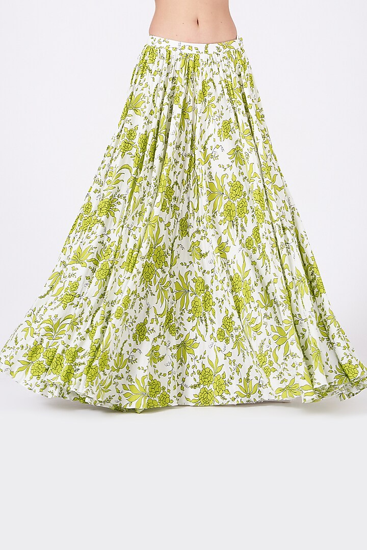 White & Lime Jaal Printed Wedding Lehenga Set by Vikram Phadnis at Pernia's Pop Up Shop