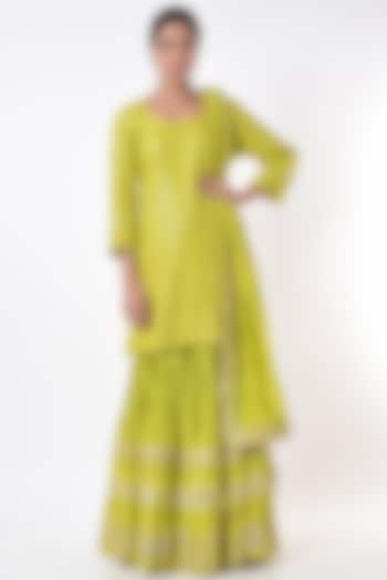 Lime Green Gota Embroidered Wedding Sharara Set by Vikram Phadnis at Pernia's Pop Up Shop