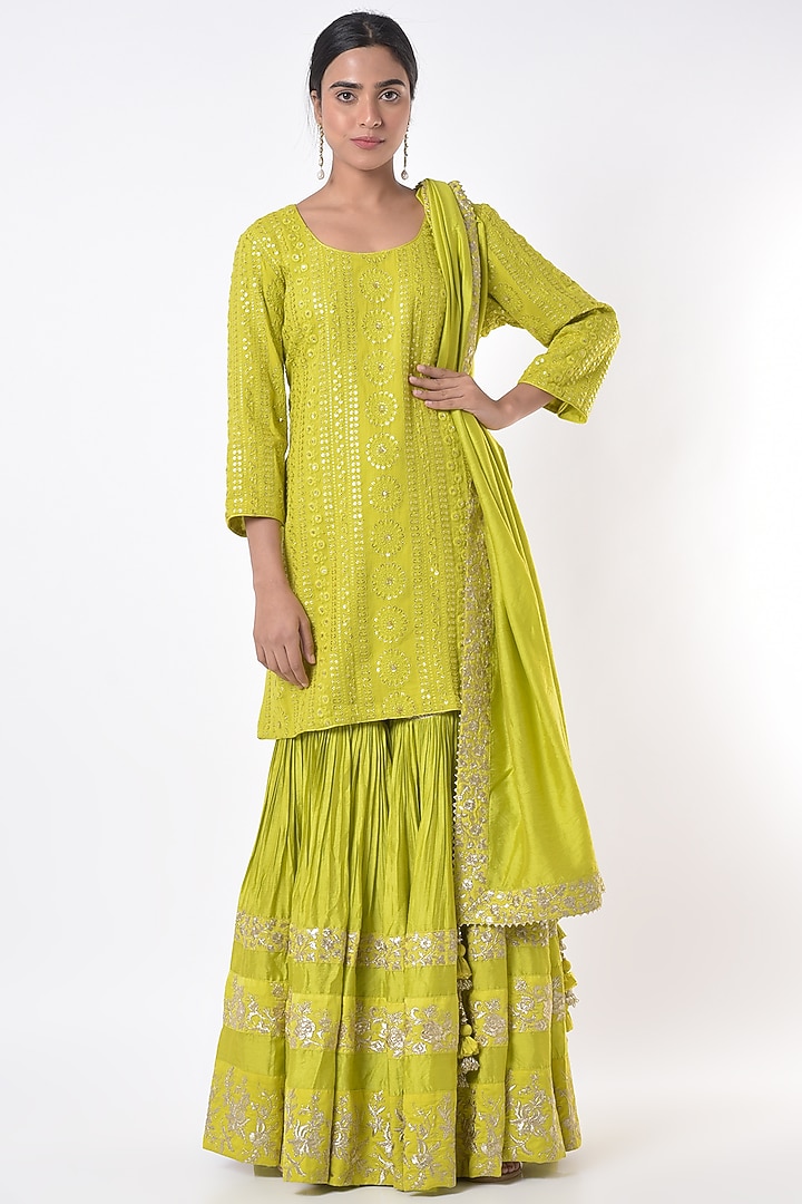 Lime Green Gota Embroidered Wedding Sharara Set by Vikram Phadnis at Pernia's Pop Up Shop