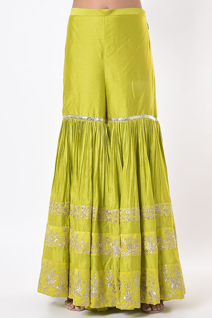 Lime Green Gota Embroidered Wedding Sharara Set by Vikram Phadnis at Pernia's Pop Up Shop