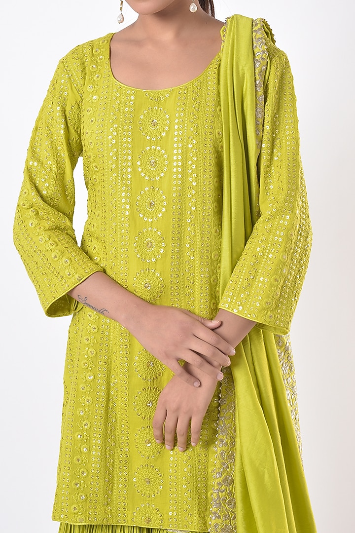 Lime Green Gota Embroidered Wedding Sharara Set by Vikram Phadnis at Pernia's Pop Up Shop