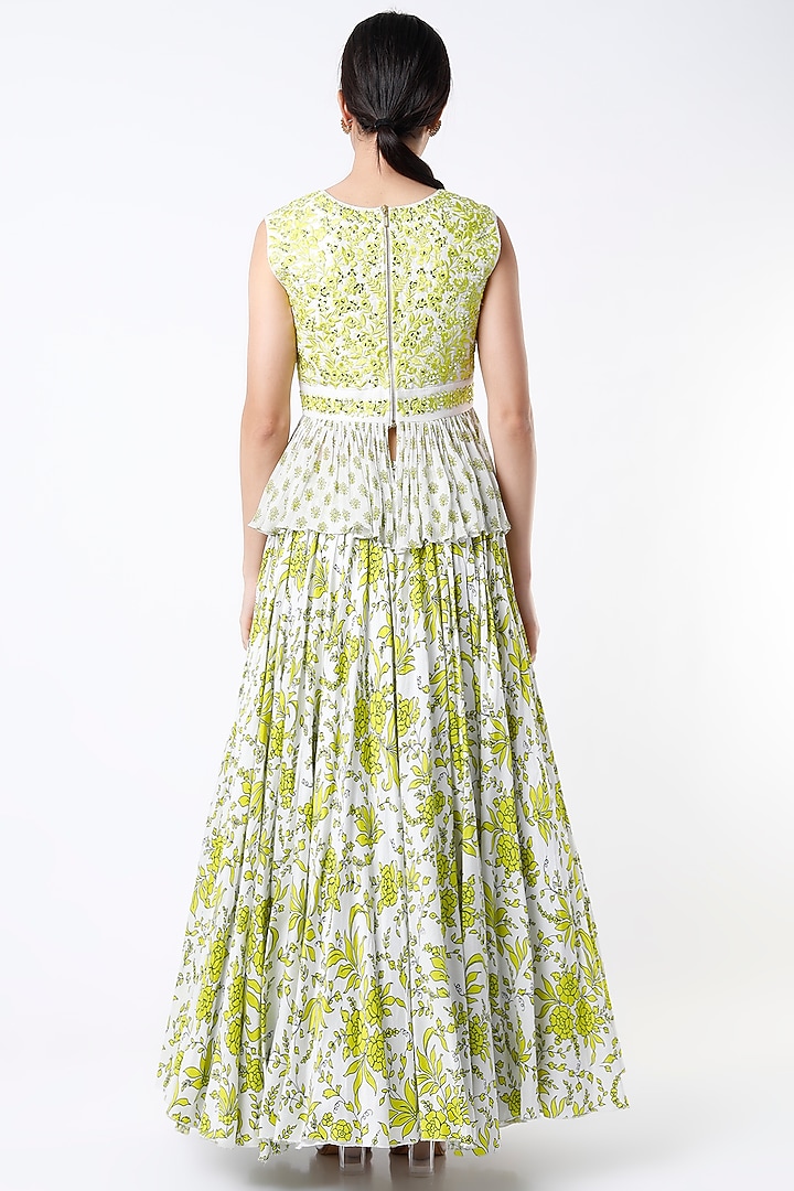 White & Light Green Printed Wedding Lehenga Set by Vikram Phadnis at Pernia's Pop Up Shop