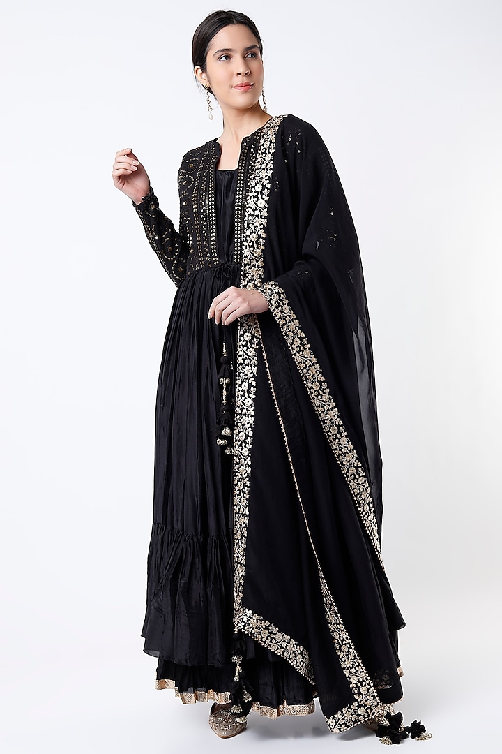 Black Silk Layered Sharara Set by Vikram Phadnis at Pernia's Pop Up Shop