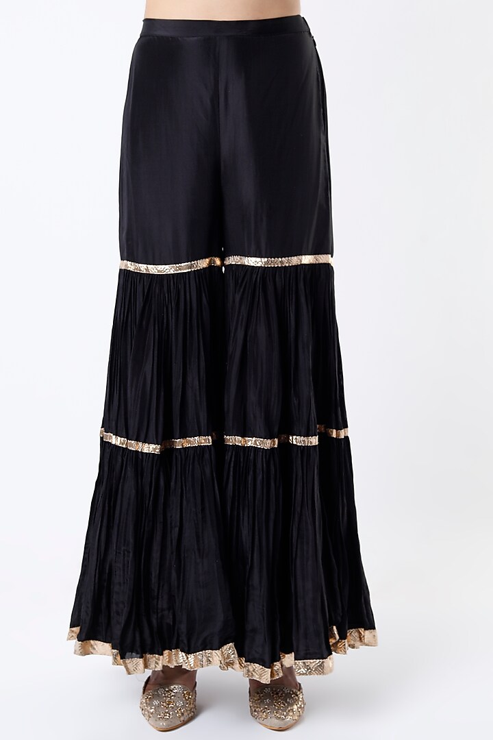 Black Silk Layered Wedding Sharara Set by Vikram Phadnis at Pernia's Pop Up Shop