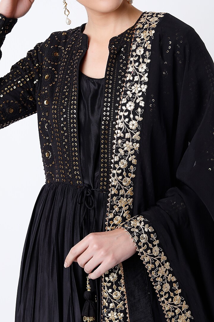 Black Silk Layered Wedding Sharara Set by Vikram Phadnis at Pernia's Pop Up Shop
