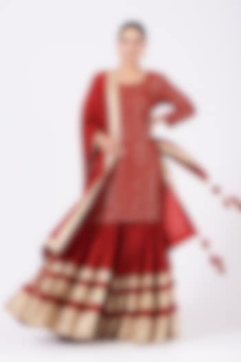 Red Embroidered Wedding Sharara Set by Vikram Phadnis at Pernia's Pop Up Shop