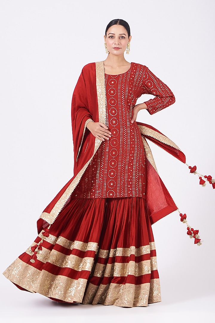 Red Embroidered Wedding Sharara Set by Vikram Phadnis at Pernia's Pop Up Shop