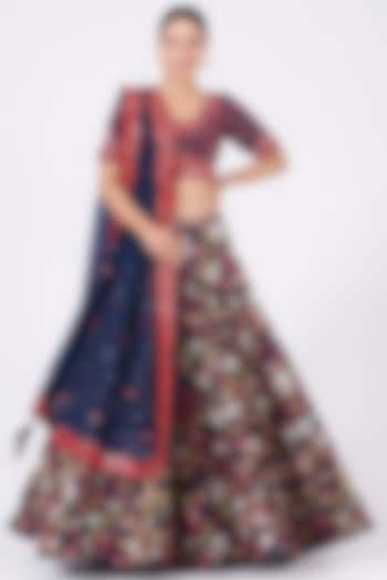 Navy Blue Mirror Embroidered Bridal Lehenga Set by Vikram Phadnis at Pernia's Pop Up Shop