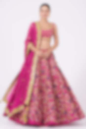 Fuchsia Bridal Lehenga Set With Mirror Work by Vikram Phadnis at Pernia's Pop Up Shop