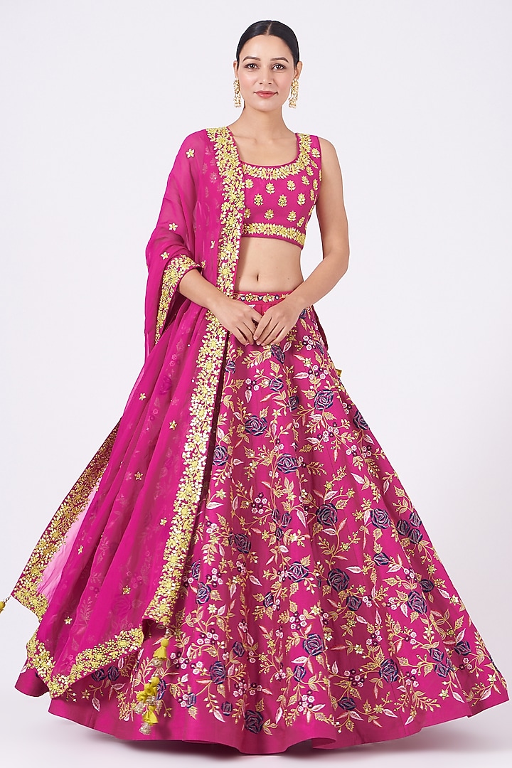 Fuchsia Bridal Lehenga Set With Mirror Work by Vikram Phadnis at Pernia's Pop Up Shop