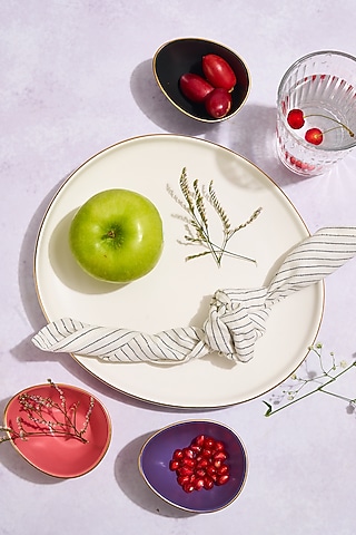 Multi-Colored Porcelain Matte Platter & Bowls (Set Of 4) by Vola