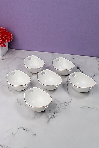 White Porcelain Matte Bowls (Set Of 6) by Vola