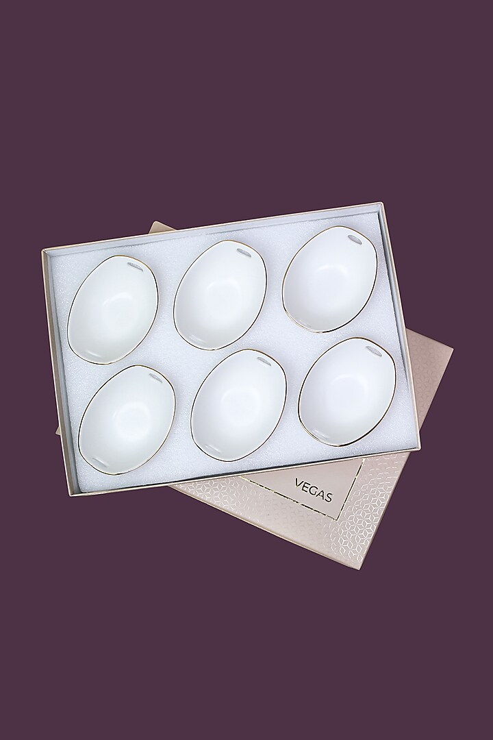 White Porcelain Matte Bowls (Set Of 6) by Vola at Pernia's Pop Up Shop