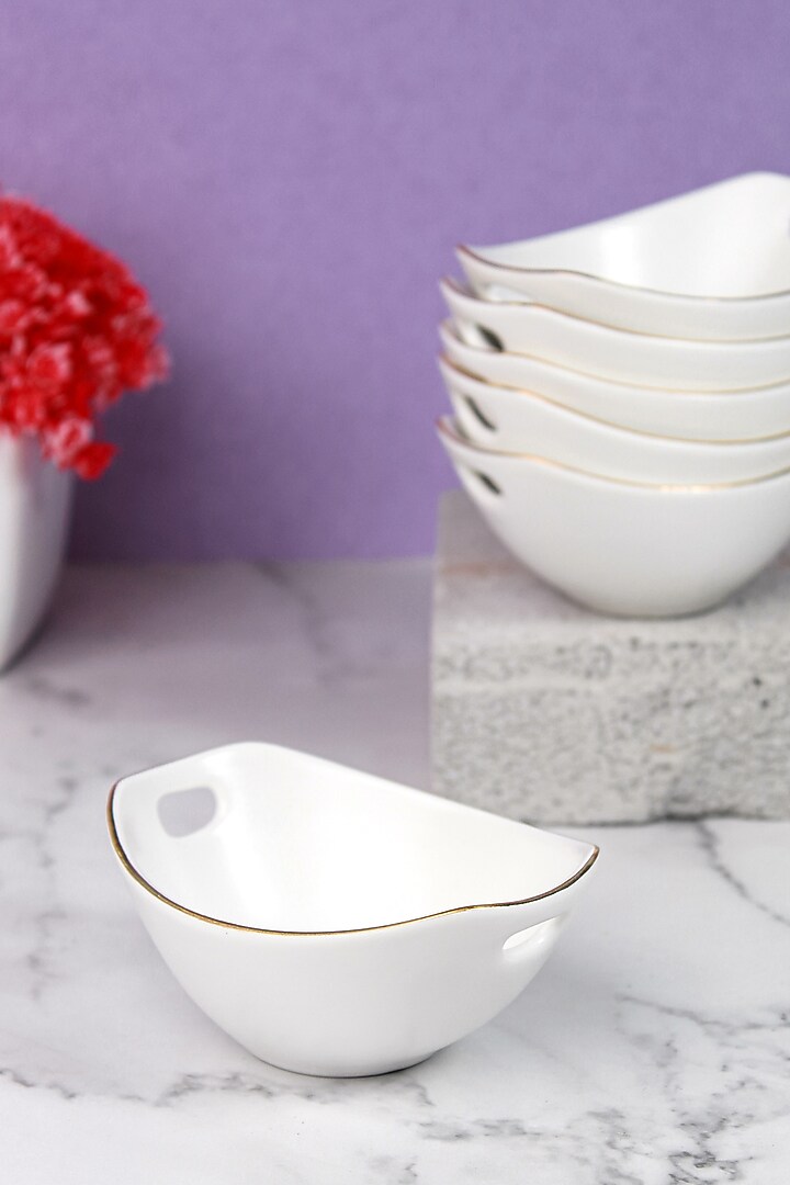 White Porcelain Matte Bowls (Set Of 6) by Vola at Pernia's Pop Up Shop