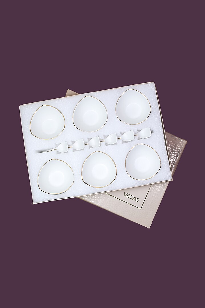 White Porcelain Matte Bowls & Spoons (Set Of 12) by Vola at Pernia's Pop Up Shop