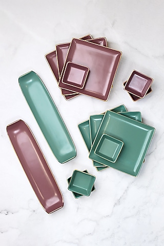 Multi-Colored Porcelain Matte Plates & Bowls by Vola