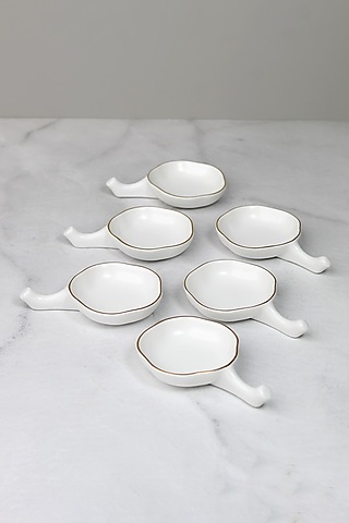 White Porcelain Matte Bowls (Set Of 6) by Vola