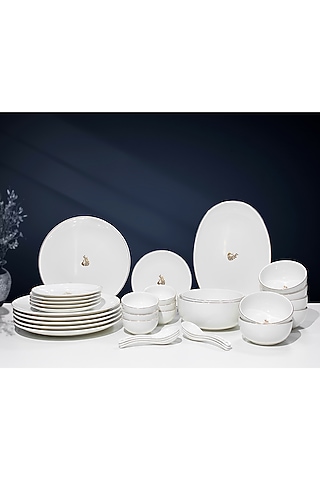 Myur White & Gold Porcelain Dinner (Set Of 33) by Vola