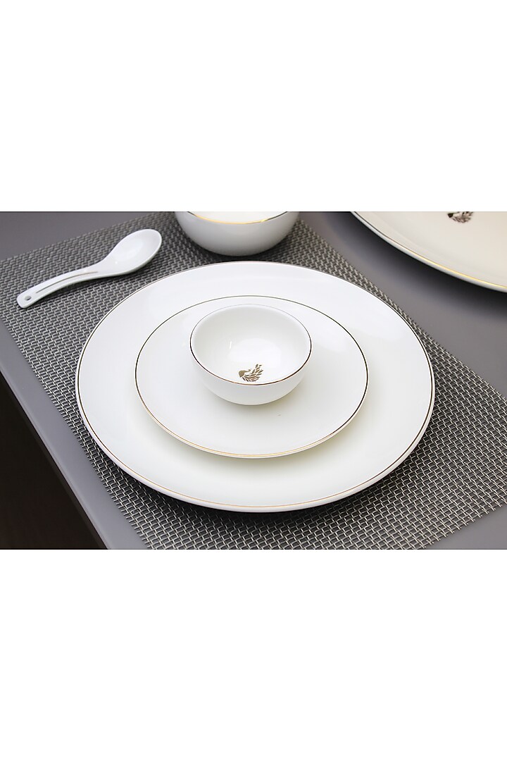 Myur White & Gold Porcelain Dinner (Set Of 33) by Vola at Pernia's Pop Up Shop