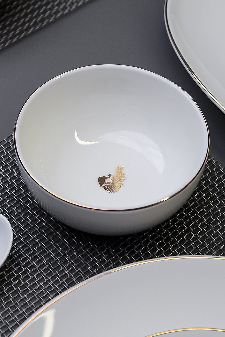Myur White & Gold Porcelain Dinner (Set Of 33) by Vola at Pernia's Pop Up Shop