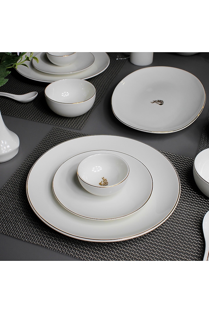 Myur White & Gold Porcelain Dinner (Set Of 33) by Vola at Pernia's Pop Up Shop