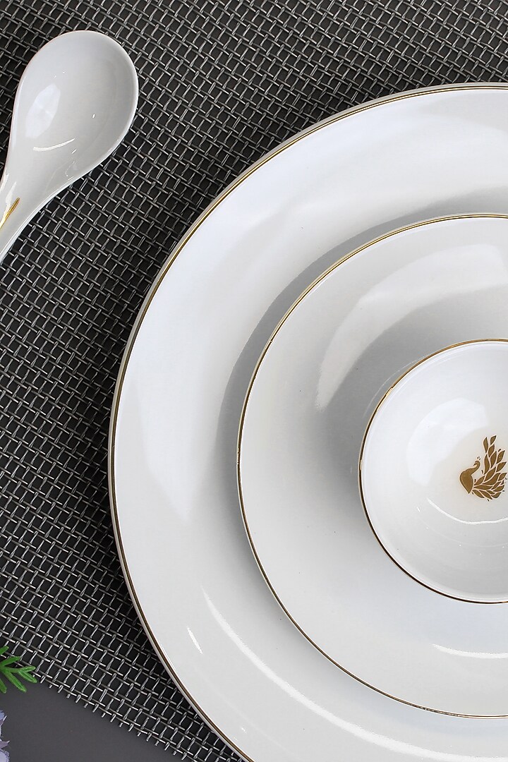 Myur White & Gold Porcelain Dinner (Set Of 33) by Vola at Pernia's Pop Up Shop