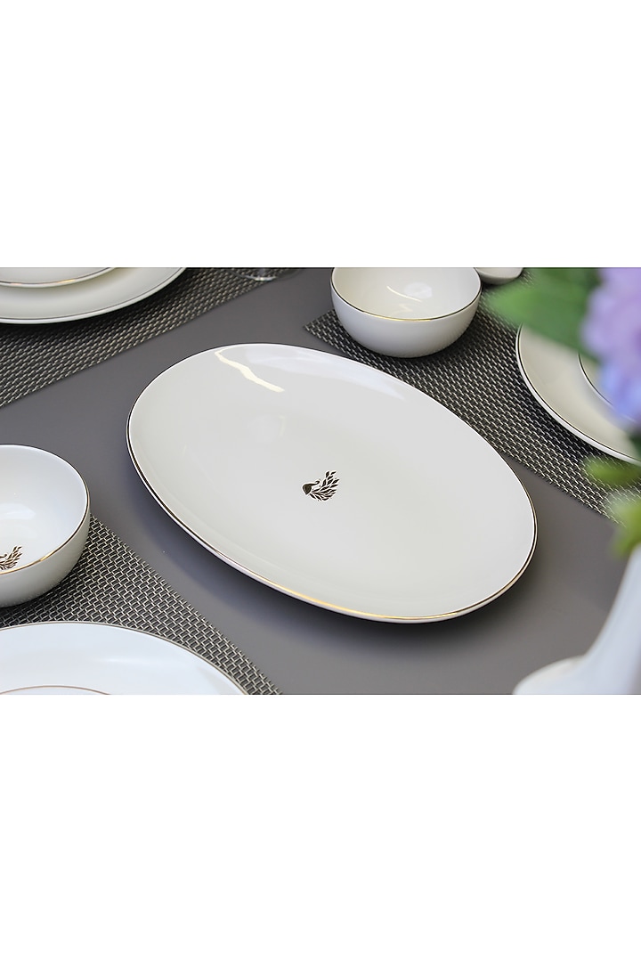 Myur White & Gold Porcelain Dinner (Set Of 33) by Vola at Pernia's Pop Up Shop