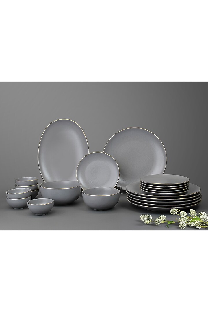 Grey Matte Porcelain Dinner (Set Of 21) by Vola at Pernia's Pop Up Shop