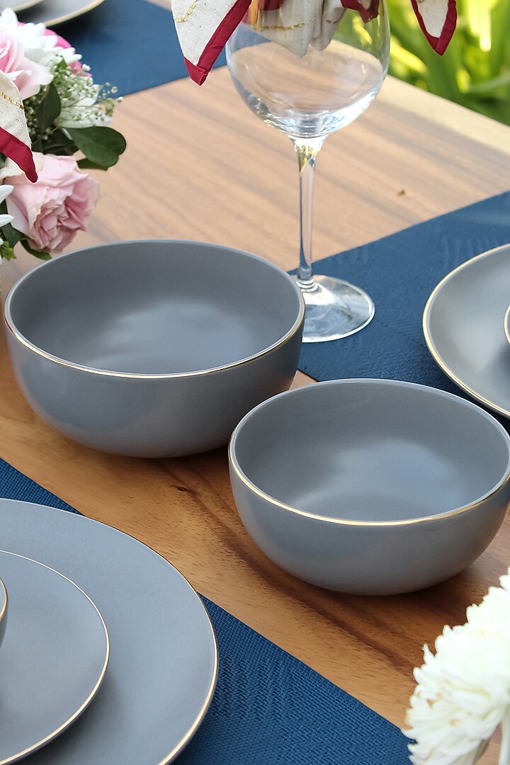 Grey Matte Porcelain Dinner (Set Of 21) by Vola at Pernia's Pop Up Shop