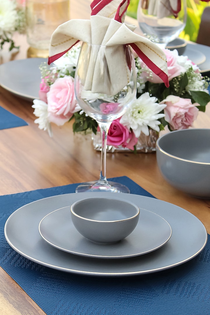Grey Matte Porcelain Dinner (Set Of 21) by Vola at Pernia's Pop Up Shop