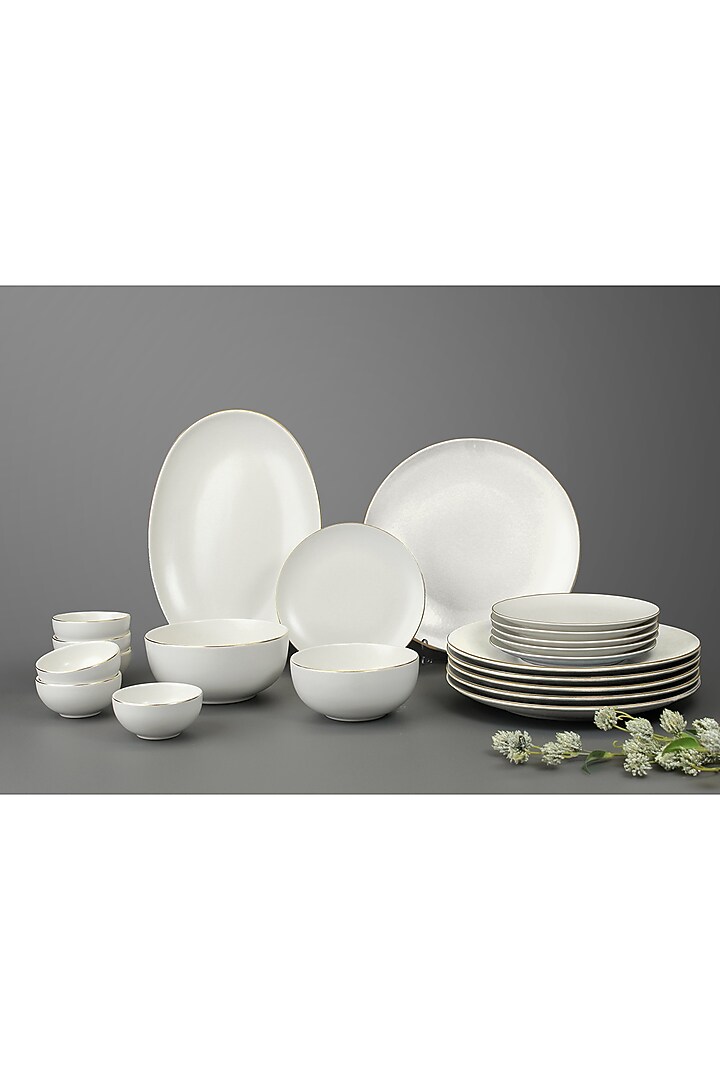 White Matte Porcelain Dinner (Set Of 21) by Vola at Pernia's Pop Up Shop