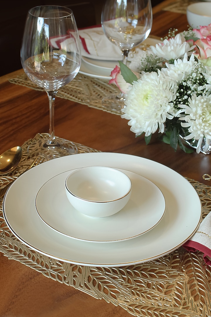 White Matte Porcelain Dinner (Set Of 21) by Vola at Pernia's Pop Up Shop