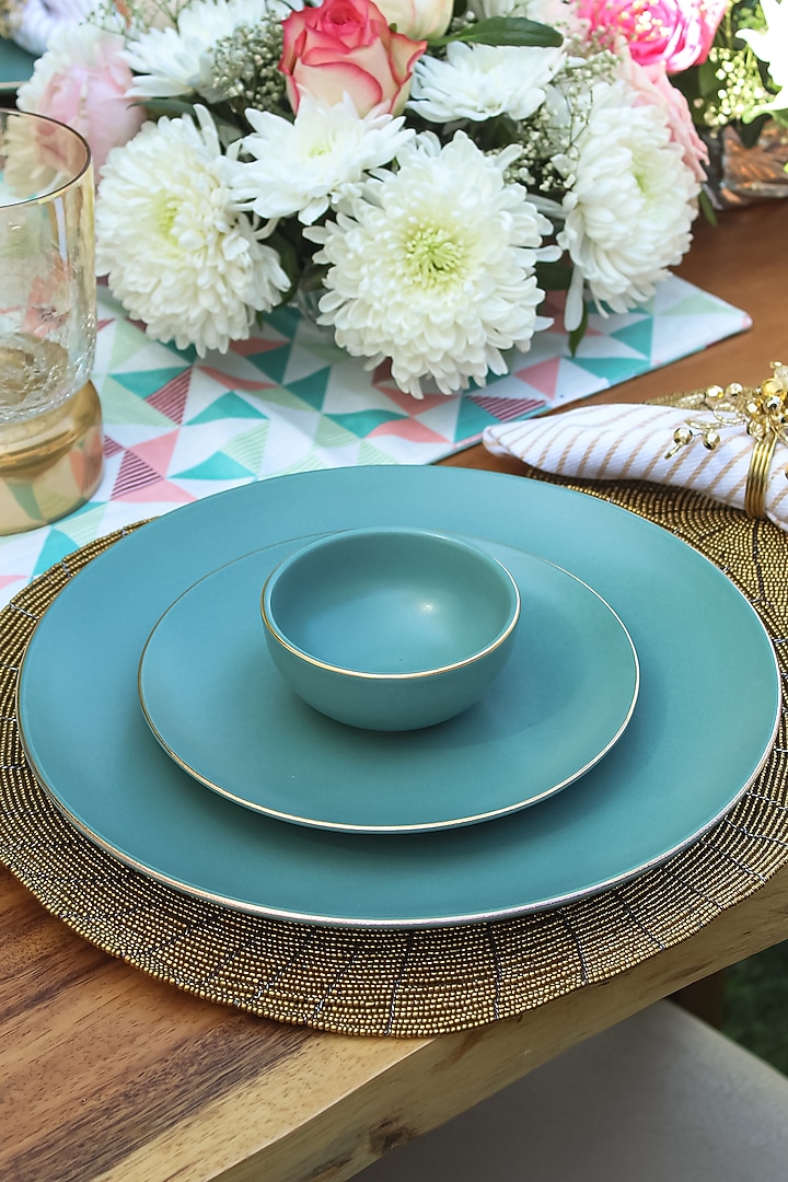 Green Matte Porcelain Dinner (Set Of 21) by Vola at Pernia's Pop Up Shop