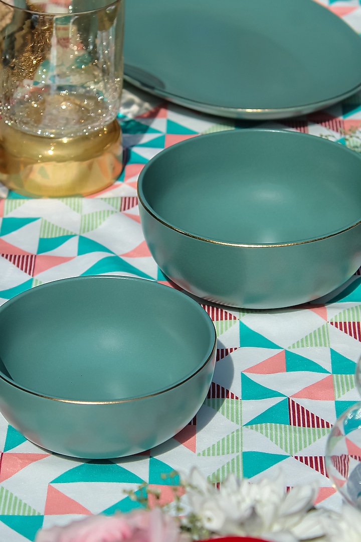 Green Matte Porcelain Dinner (Set Of 21) by Vola at Pernia's Pop Up Shop