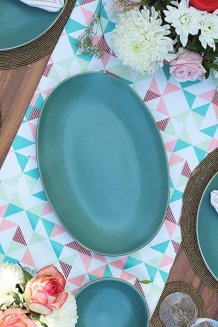 Green Matte Porcelain Dinner (Set Of 21) by Vola at Pernia's Pop Up Shop