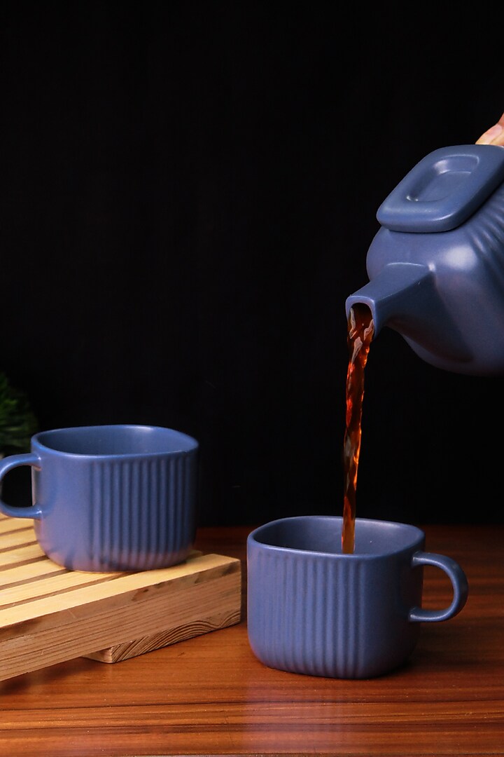 Cobalt Porcelain Tea-Pot With Cups (Set Of 3) by Vola at Pernia's Pop Up Shop