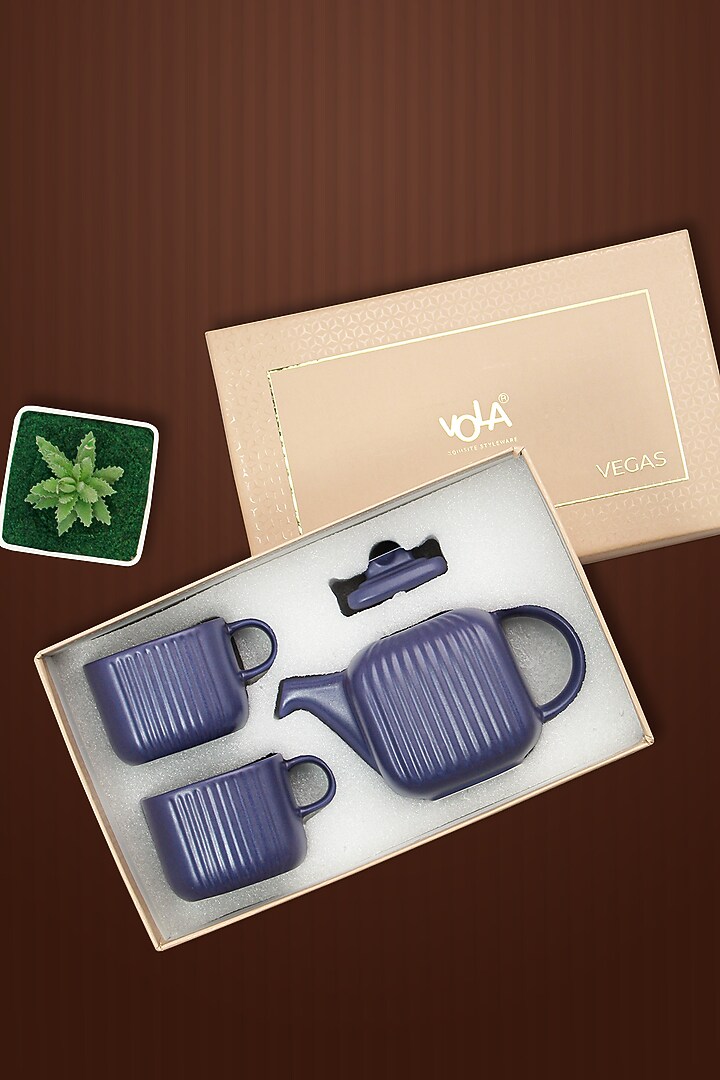 Cobalt Porcelain Tea-Pot With Cups (Set Of 3) by Vola at Pernia's Pop Up Shop