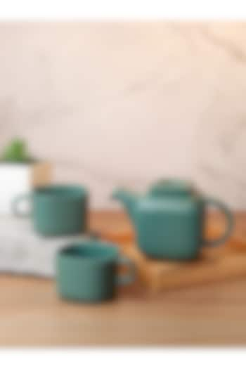 Green Porcelain Tea-Pot With Cups (Set Of 3) by Vola at Pernia's Pop Up Shop