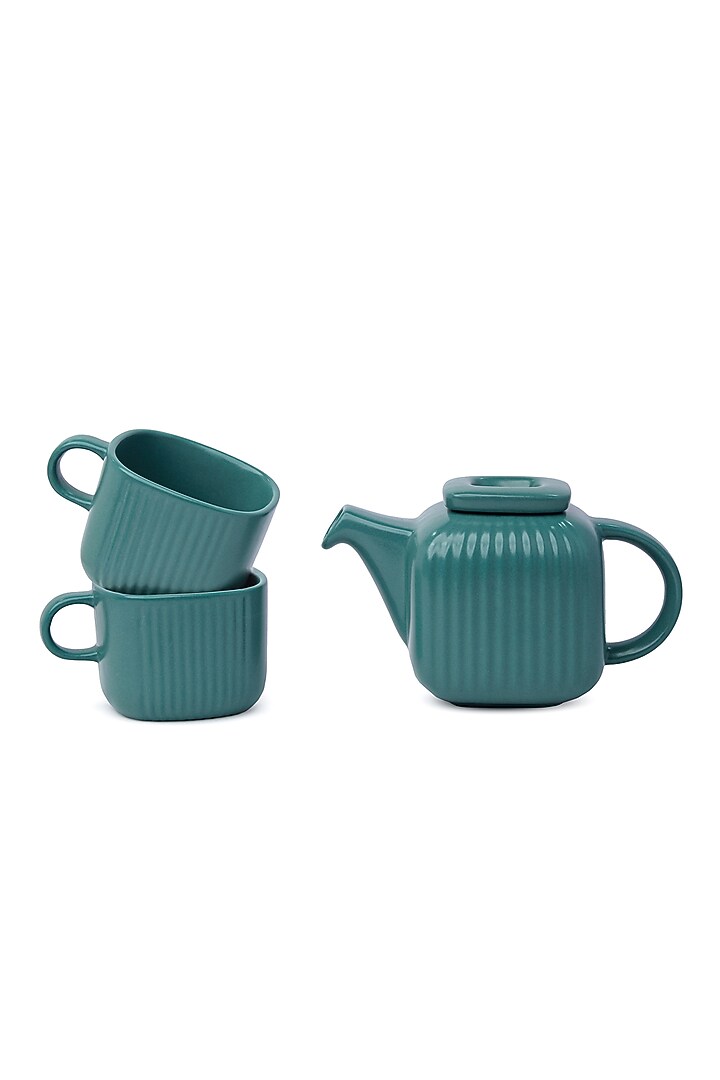 Green Porcelain Tea-Pot With Cups (Set Of 3) by Vola at Pernia's Pop Up Shop