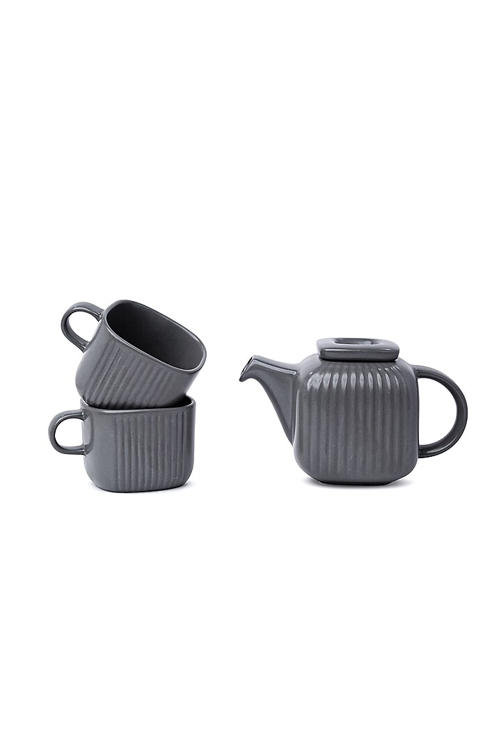 Grey Porcelain Tea-Pot With Cups (Set Of 3) by Vola at Pernia's Pop Up Shop