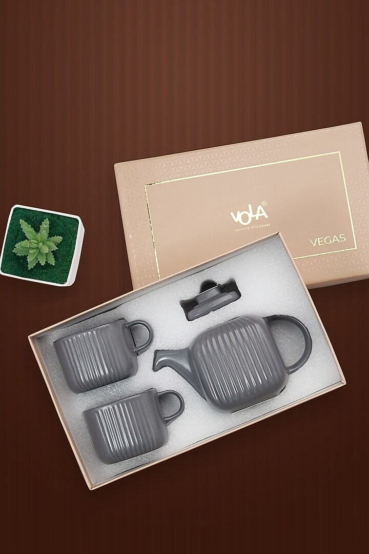 Grey Porcelain Tea-Pot With Cups (Set Of 3) by Vola at Pernia's Pop Up Shop