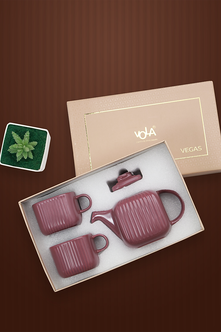 Purple Porcelain Tea-Pot With Cups (Set Of 3) by Vola at Pernia's Pop Up Shop