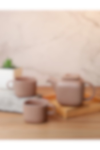 Beige Porcelain Tea-Pot With Cups (Set Of 3) by Vola at Pernia's Pop Up Shop