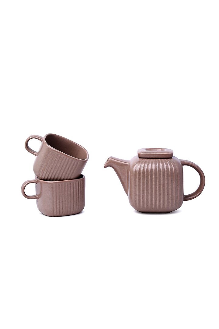 Beige Porcelain Tea-Pot With Cups (Set Of 3) by Vola at Pernia's Pop Up Shop